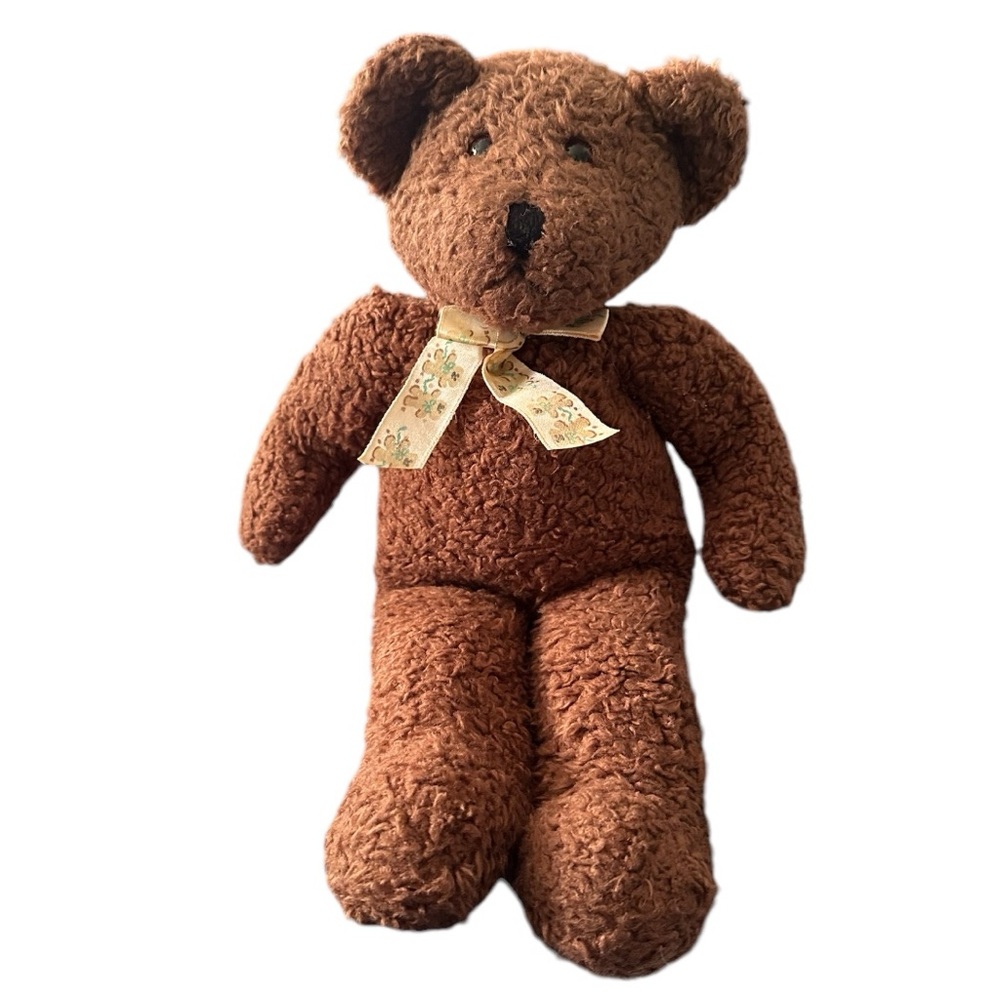 13” Vintage Oshko International Brown Plush Teddy Bear With Ribbon Bow